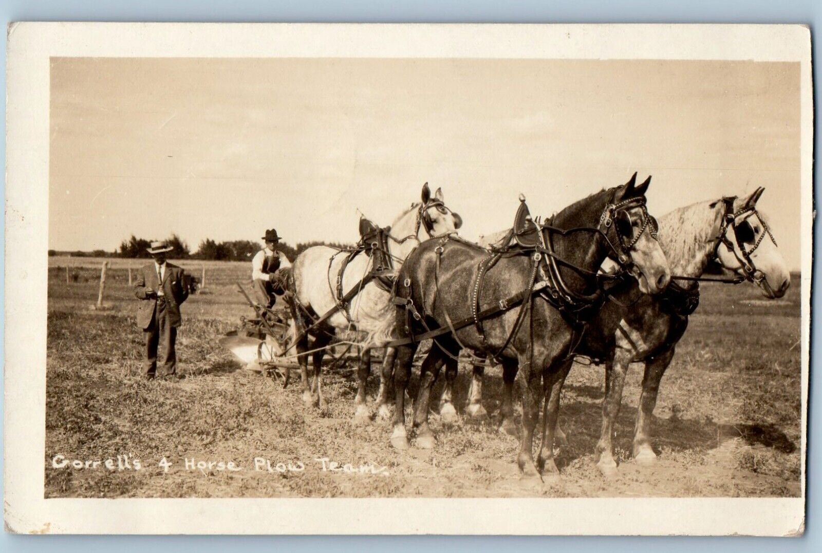 Correll Minnesota MN Postcard RPPC Photo Correll's 4 Horse Plow Teams c1910's
