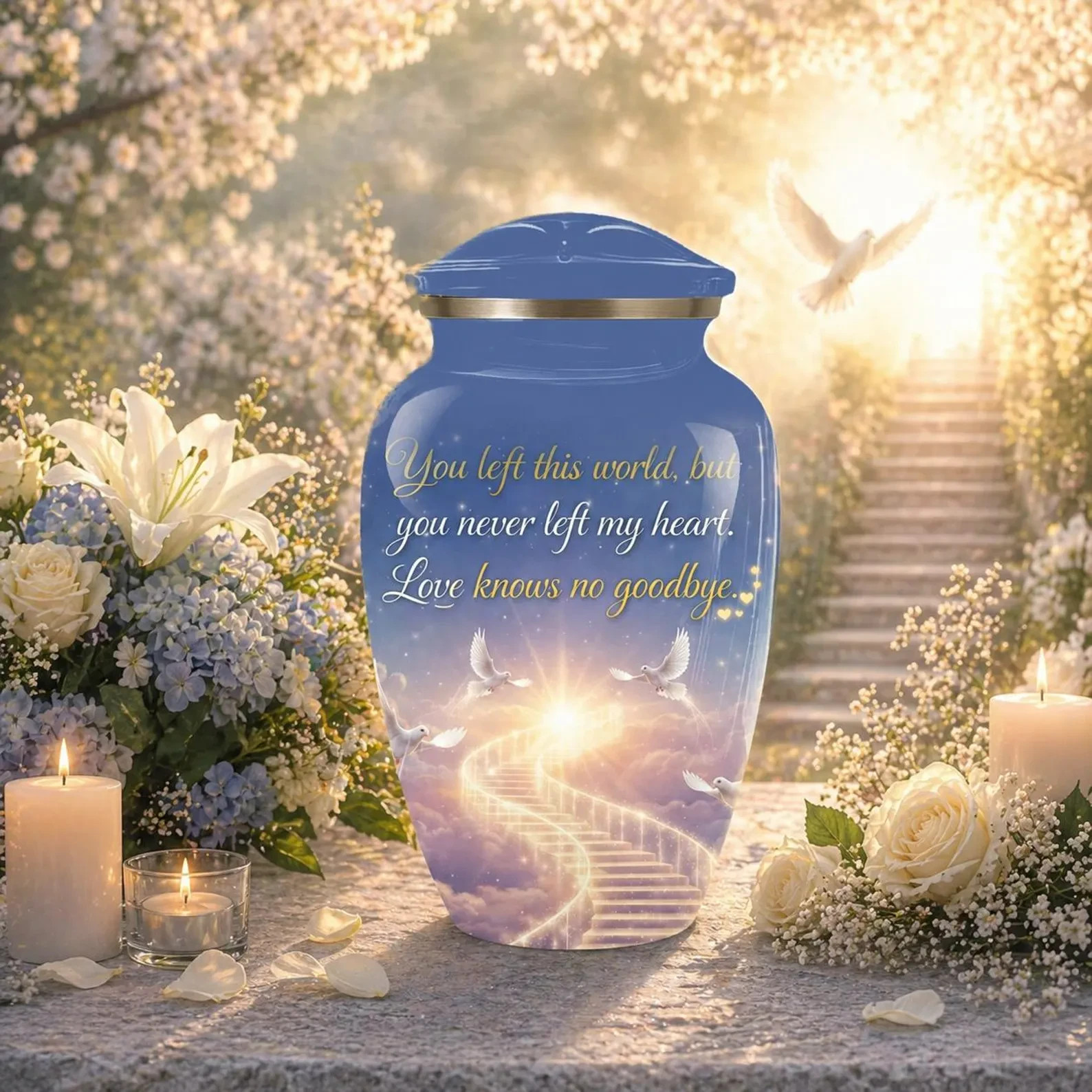 Heaven Dove Urn For Mother, Personalised Cremation Keepsake For Human Ashes