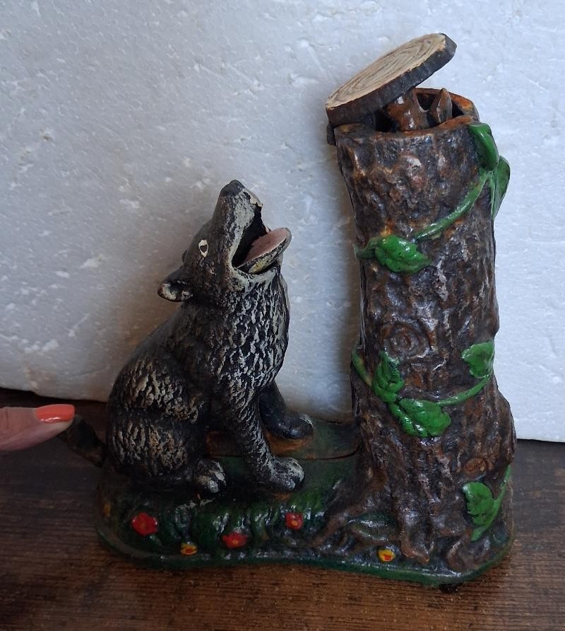 Wolf Squirrel  Mechanical Bank Cast Iron Collectible