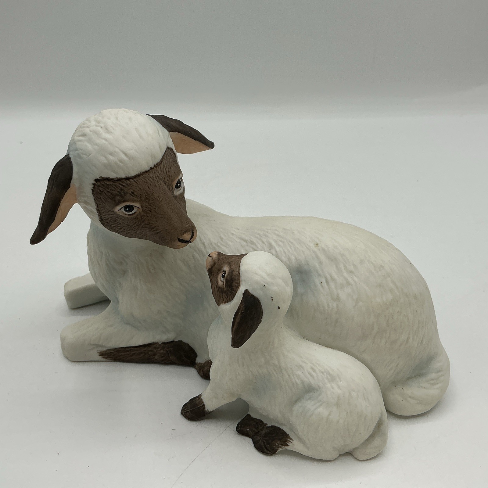 Vintage Homco Sheep and Baby Lamb Porcelain Figurine Farmhouse Decor
