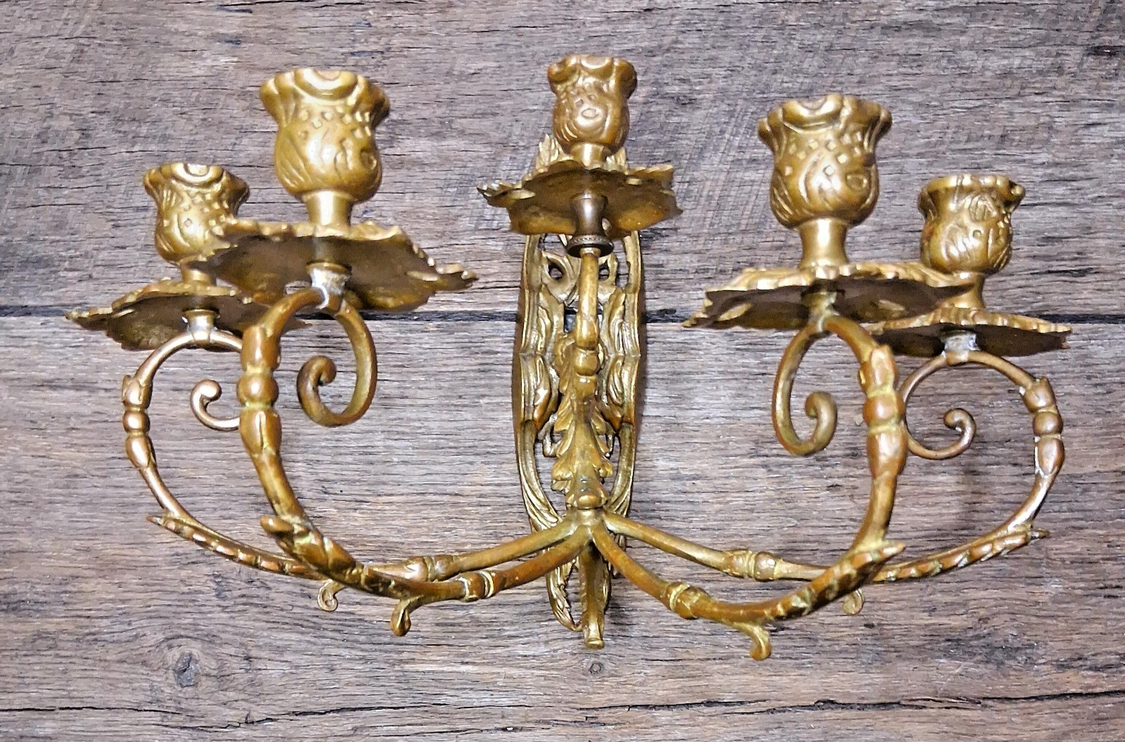 Antique Marked Harvin Brass Candelabra 5 Candle Wall Sconce Intricate Design USA