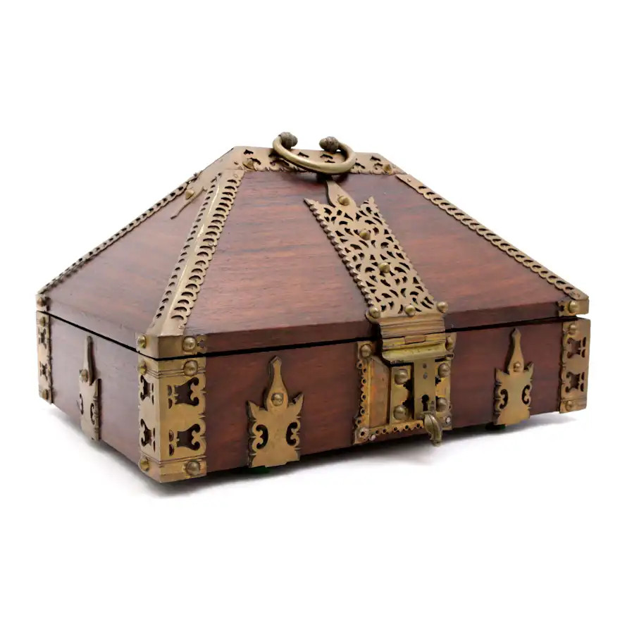 Indian Kerala Nettur Petti Dowry Box India Brass Rosewood handmade Vintage