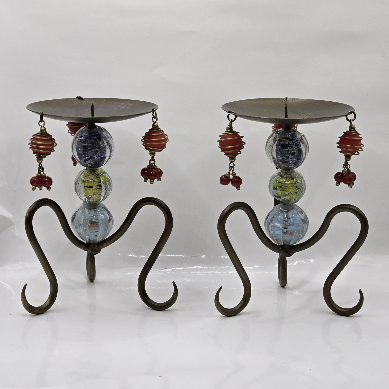 VTG Pair Swedish Handcrafted Metal & Glass Candleholders Erik Höglund MCM 1960S VTG Pair Swedish Handcrafted Metal & Glass Candleholders Erik Höglund MCM 1960S