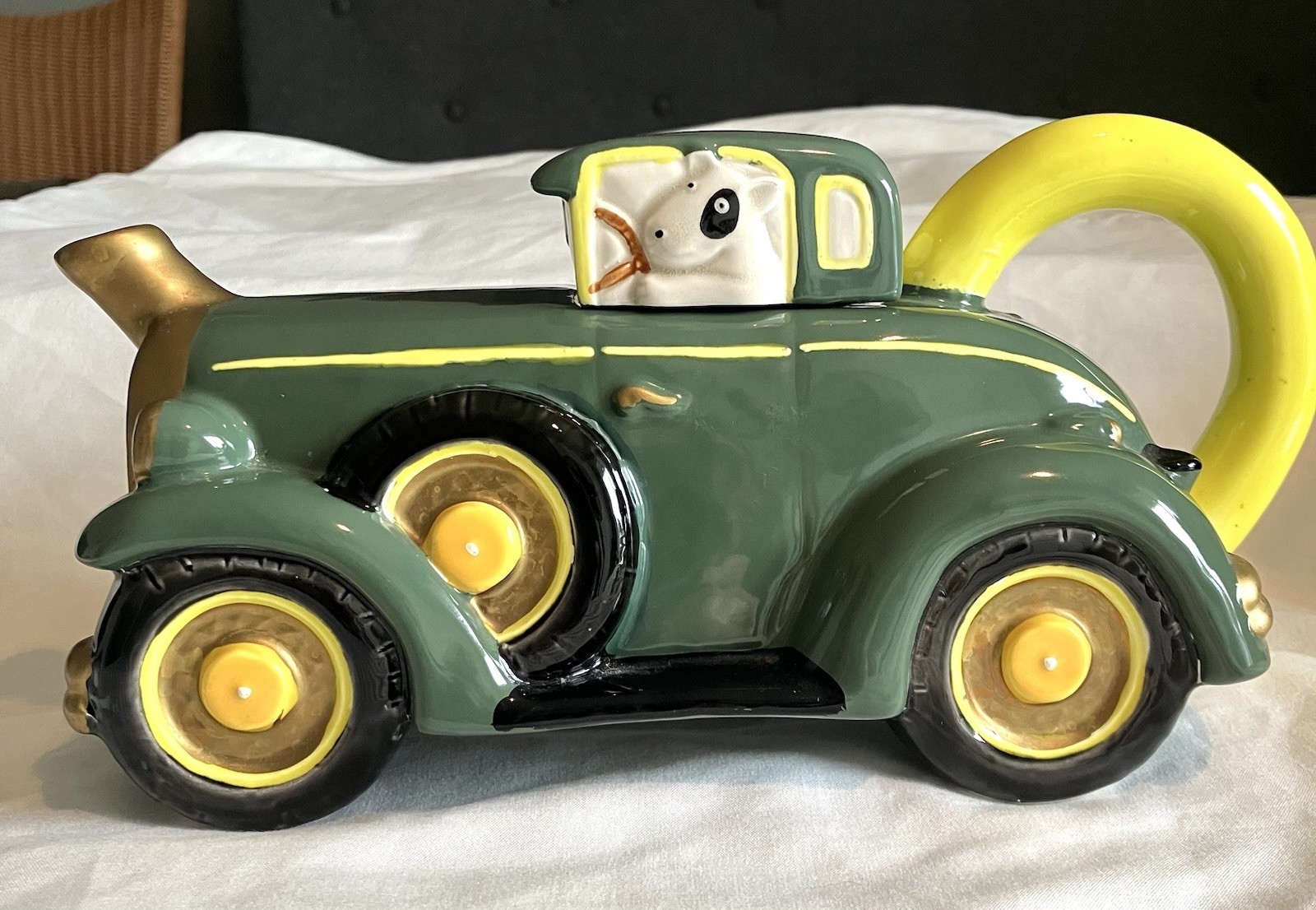 VTG Fitz And Floyd  Bearcat Roadster Car TEAPOT W/Spuds Mackenzie Dog 32oz 