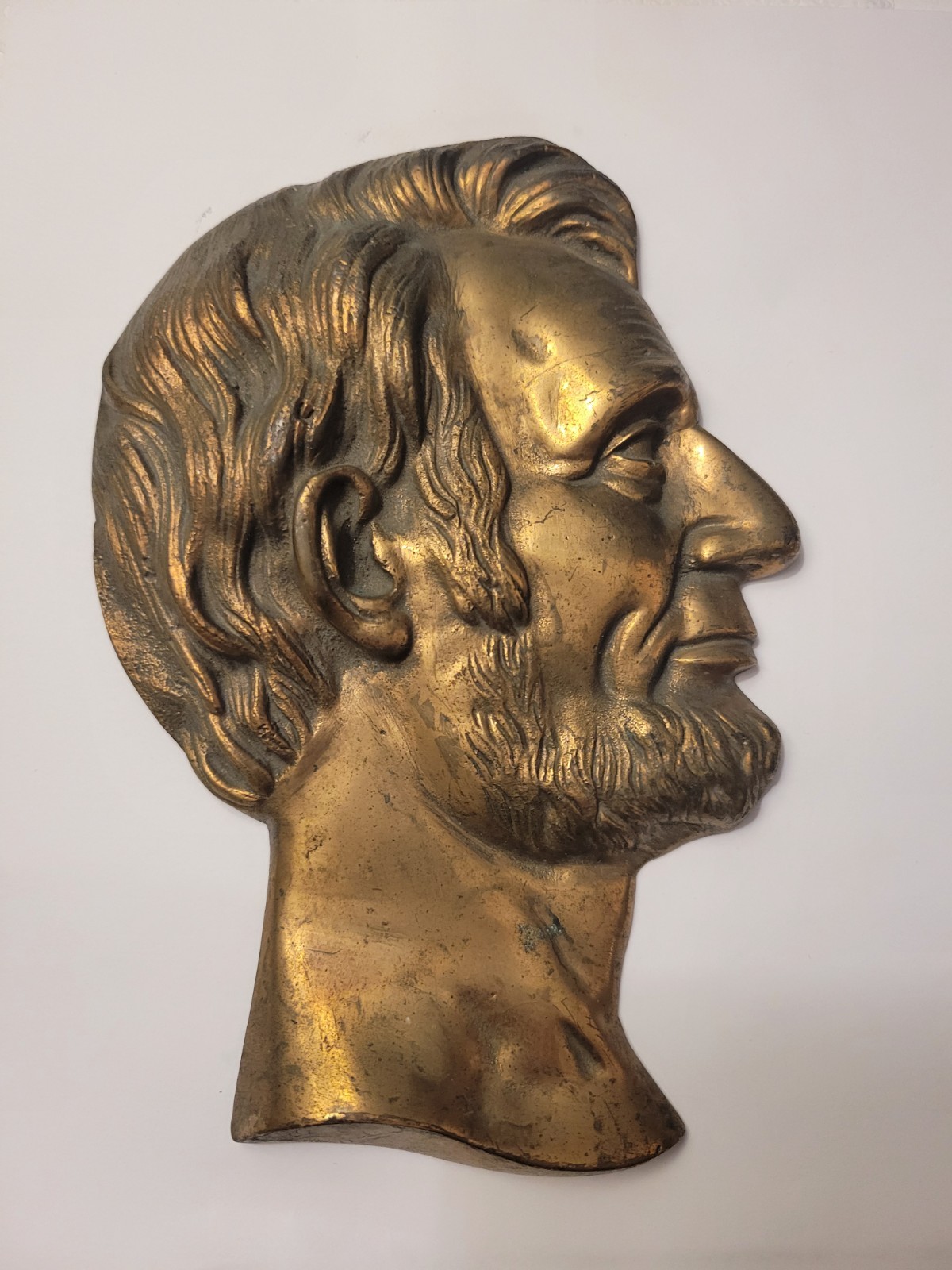 Antique MCM Cast Bronze Abraham Lincoln Carved Profile Wall Plaque Medallion