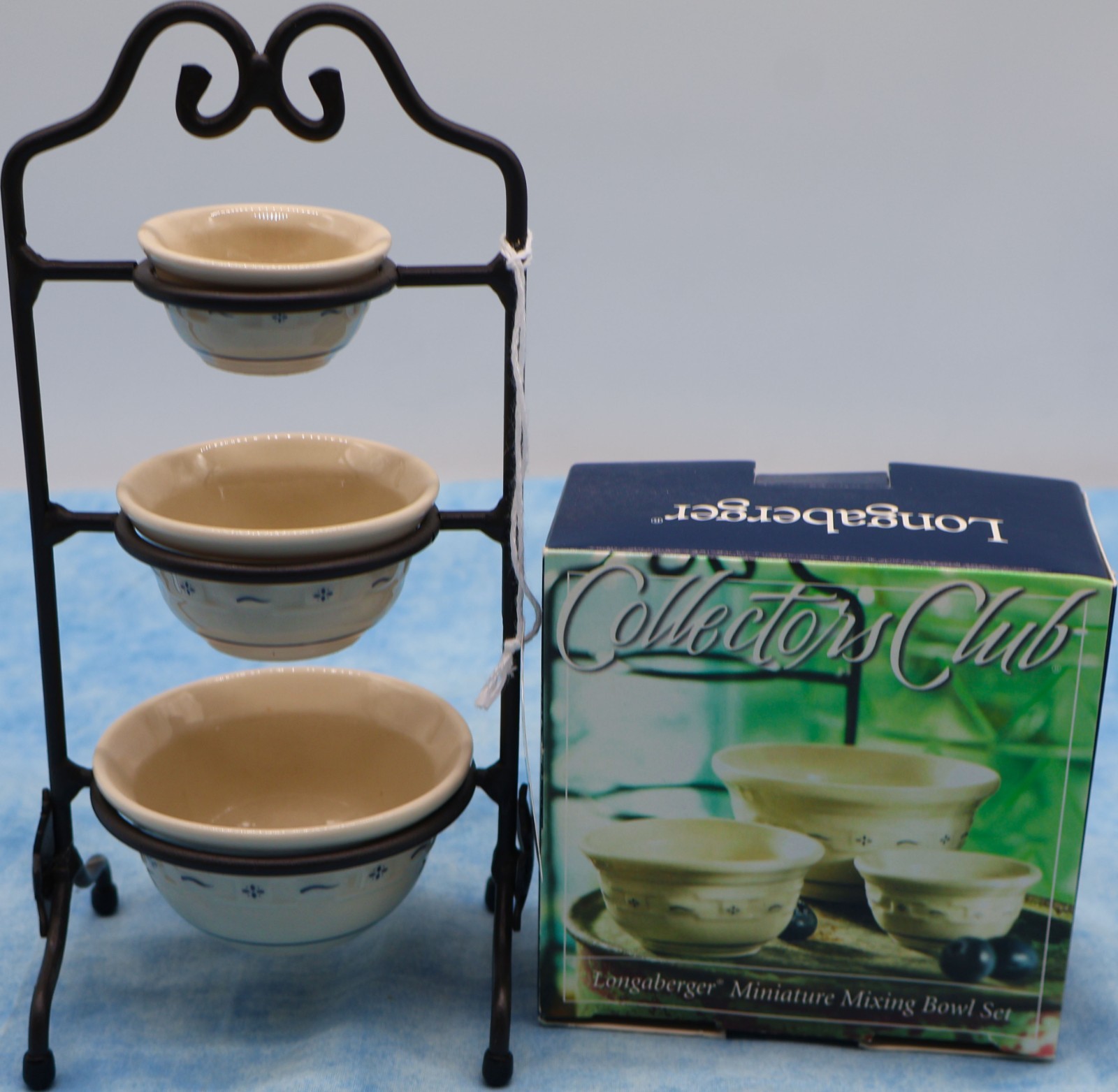 Longaberger Collectors Club Mini Mixing Bowls w/ Stand Box Classic Blue
