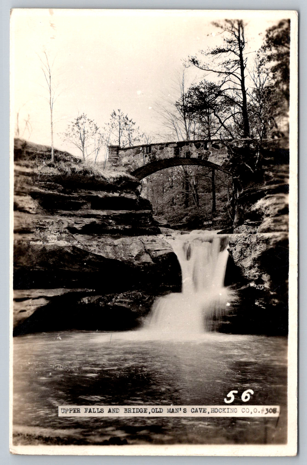 RPPC c1950s Upper Falls and Bridge Old Man\'s Cave Hocking Co. Postcard