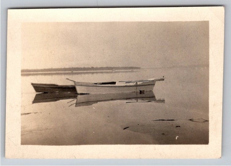 1930s Wooden Rowboats Black Lake Reflections Vintage Sepia Photo Snapshot