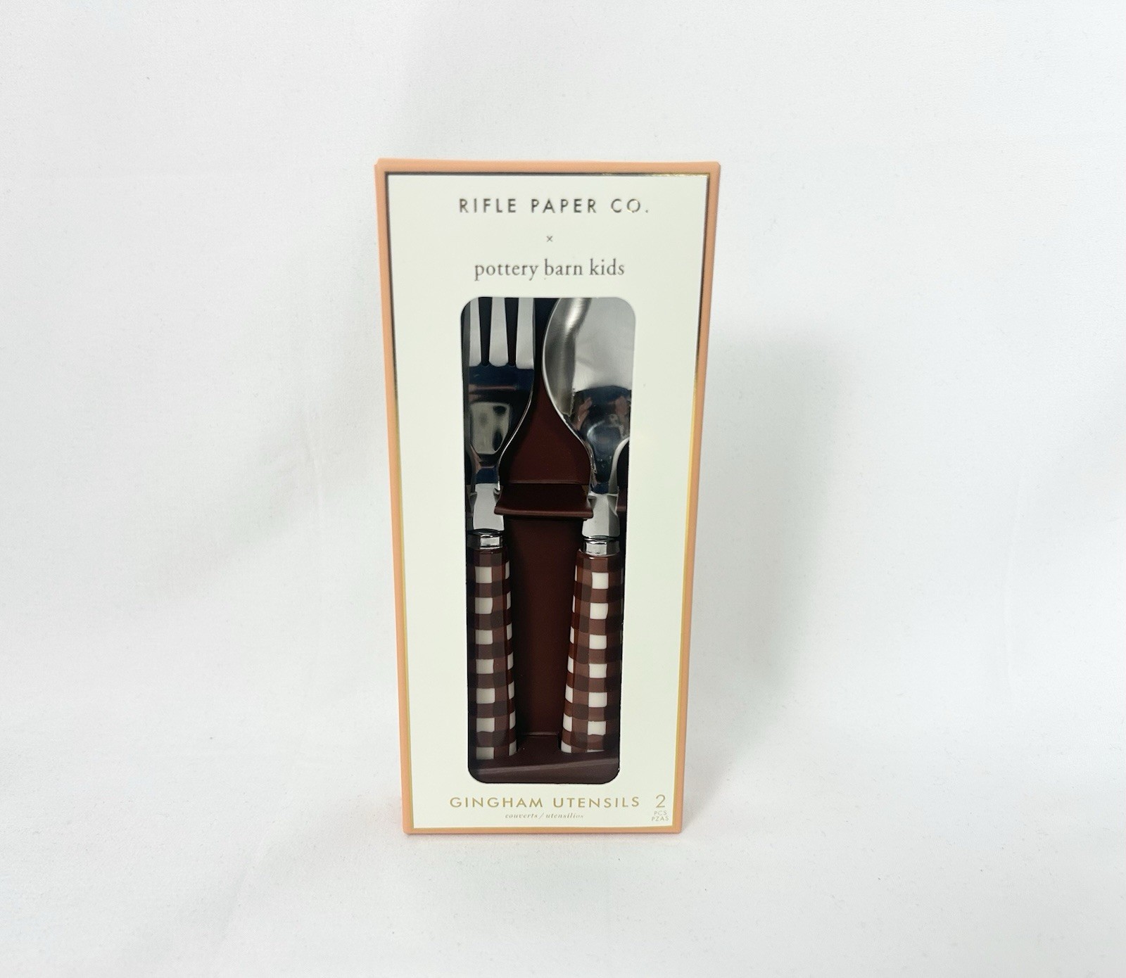 Rifle Paper Co. Pottery Barn Kids Gingham Utensil Set Fork and Spoon NEW