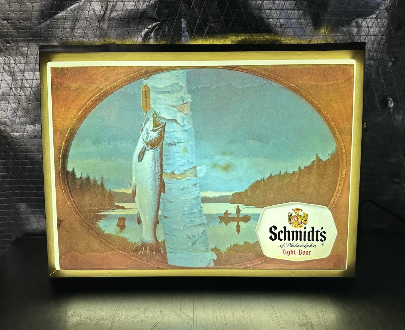 Vintage Schmidt's Of Philadelphia Lighted Transparency Sign Salmon Fish