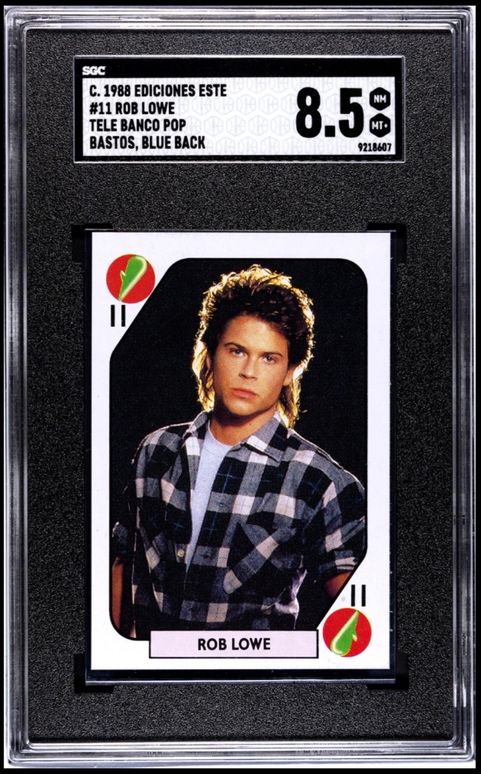 1988 ROB LOWE Trading Card Ediciones Este Tele Banco SGC 8.5 Pop 1 1988 ROB LOWE Trading Card Ediciones Este Tele Banco SGC 8.5 Pop 1