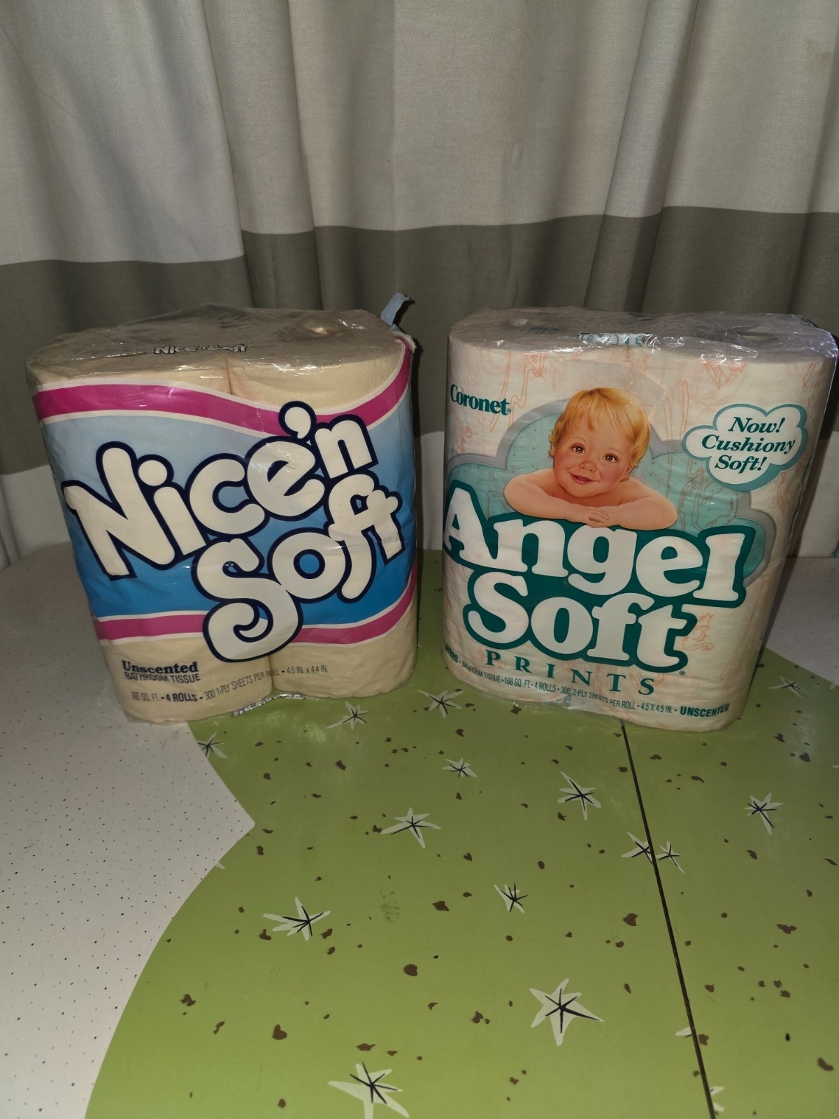 2 Packs NOS Vintage 1980's Angel Soft Nice N'Soft TOILET PAPER Prints Solid