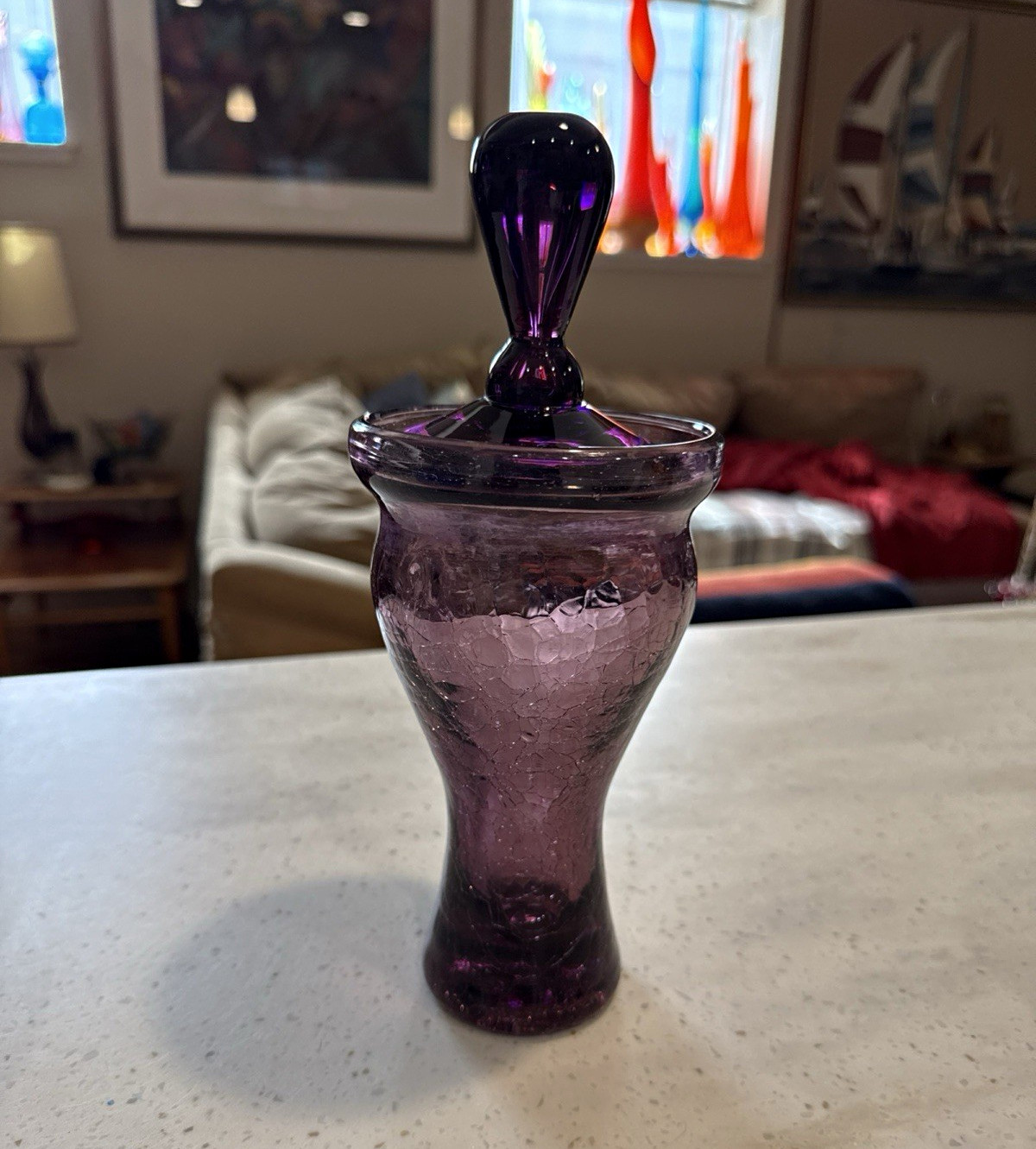 Rainbow Glass Company Apothecary Jar In Crackle Amethyst HTF