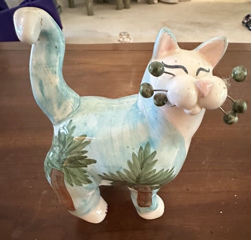 Vintage Whimsical Cat With Palm Trees 6”