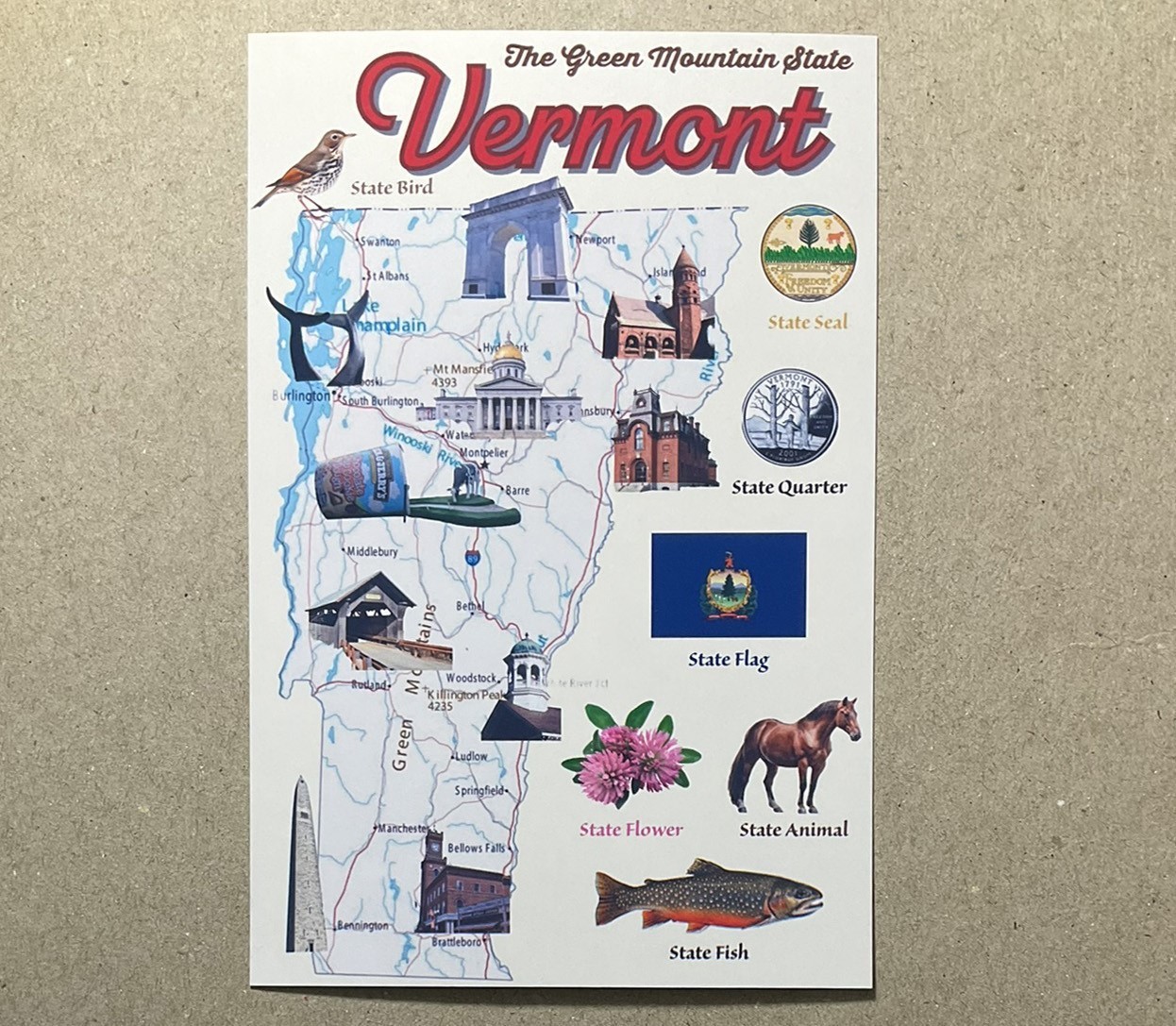 New postcard 4x6 Vermont State Map 50 States Map Series