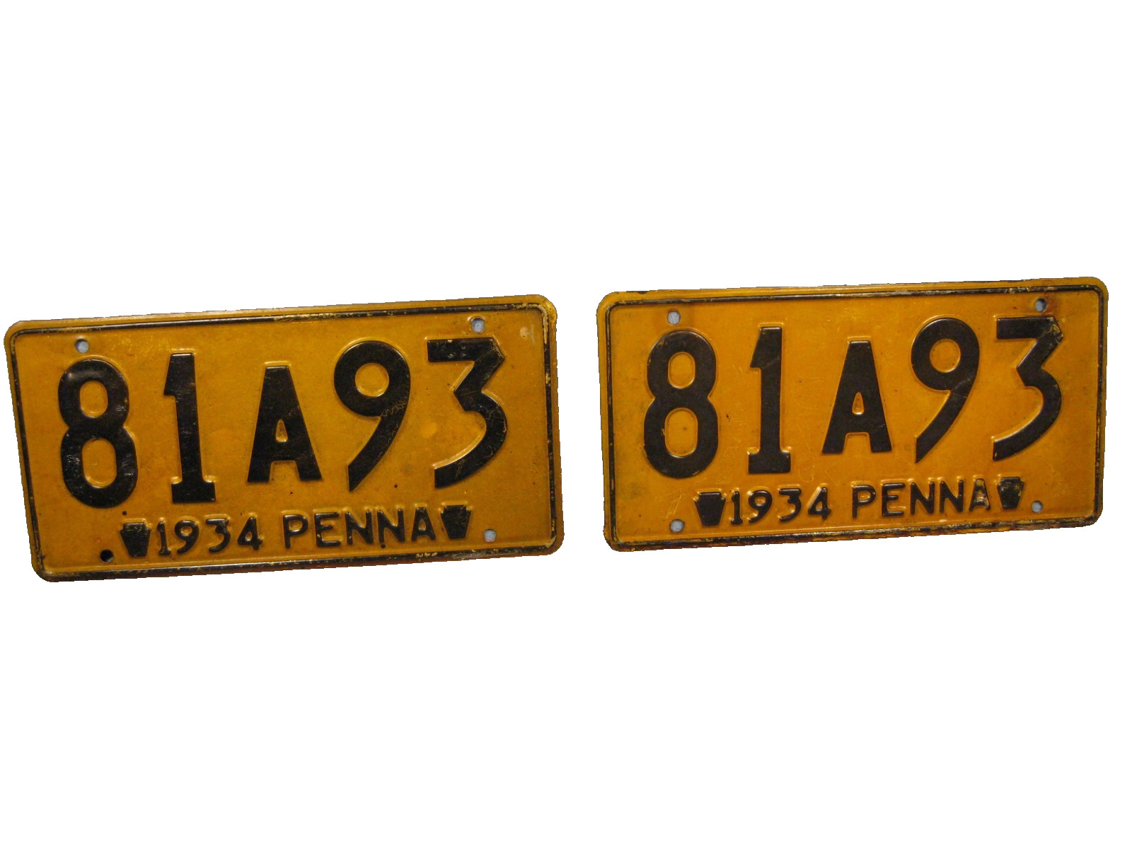 1934 Pennsylvania License Plate Matching Pair Vintage Metal Plates 81a93