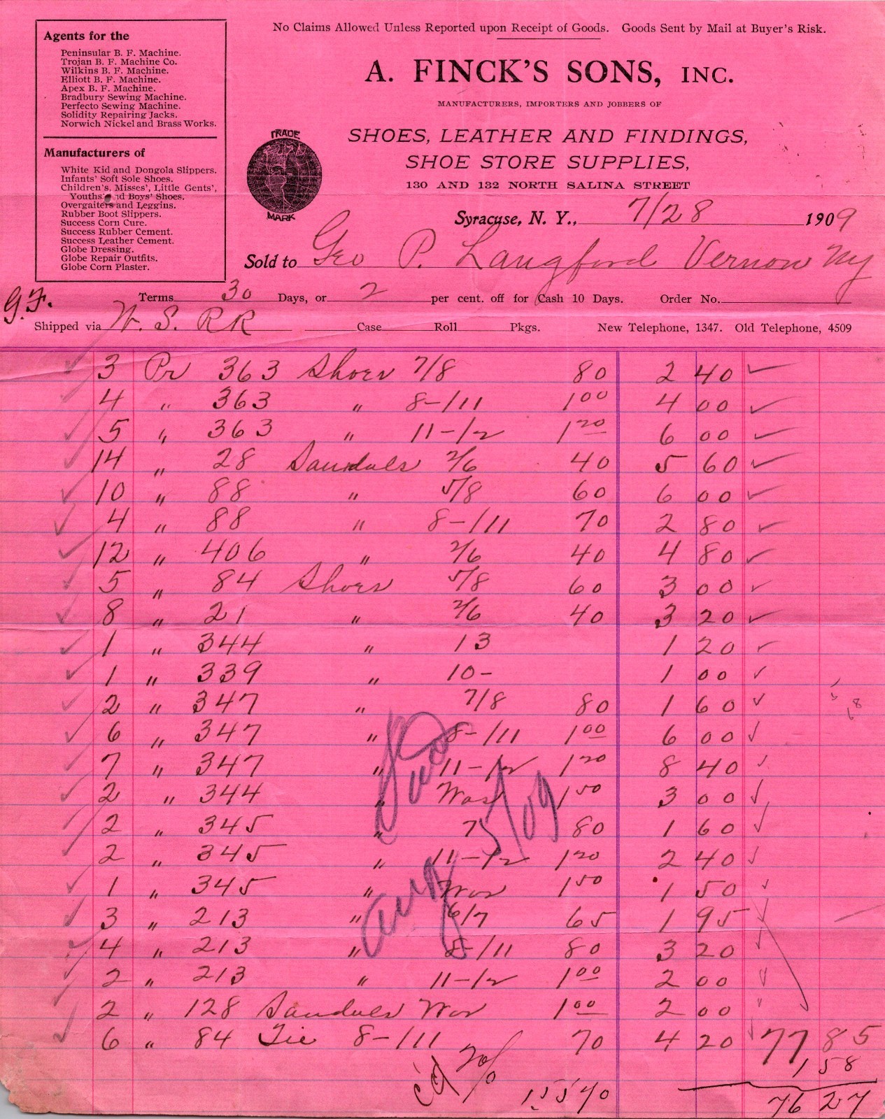 A Finck\'s Sons Inc Shoe Store 1909 Syracuse NY Antique Letterhead Billhead TC28 A Finck\'s Sons Inc Shoe Store 1909 Syracuse NY Antique Letterhead Billhead TC28