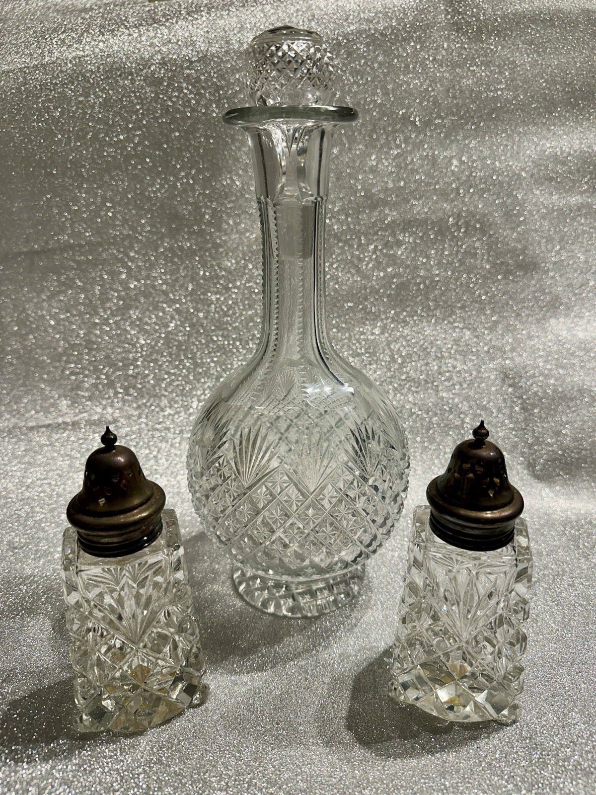 20th Century Decanter With Matched/matching Salt/ Pepper Pots