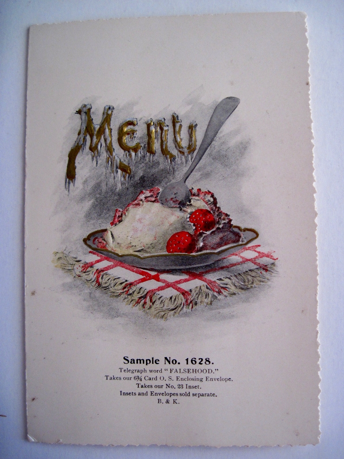 Attractive 1900\'s Salesman\'s Sample of Menu Card For Party or Wedding *