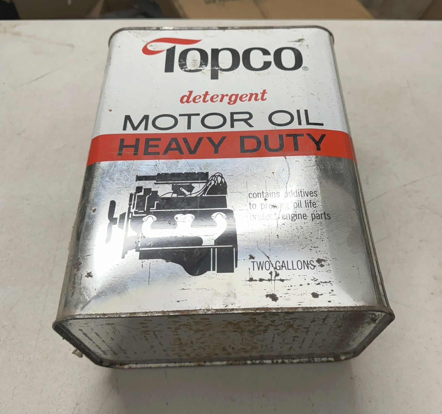 Topgo Motor Oil 2 Gallon Can Two Heavy Duty Engine Gas Skokie Tin Vintage 1970\'s