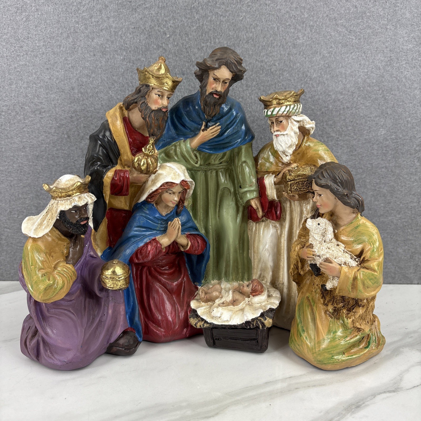 Hand Painted Transpac Resin Christmas Nativity 10 x 8\