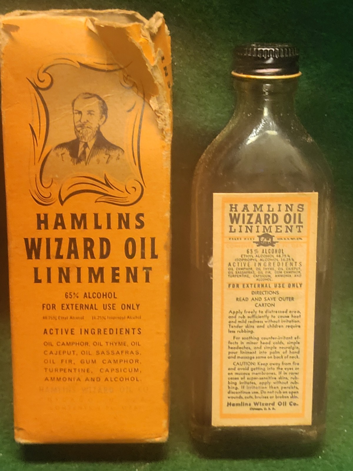 Antique Hamlin’s Wizard Oil Liniment Medicine  Apothecary-1/2 Full Bottle /Box