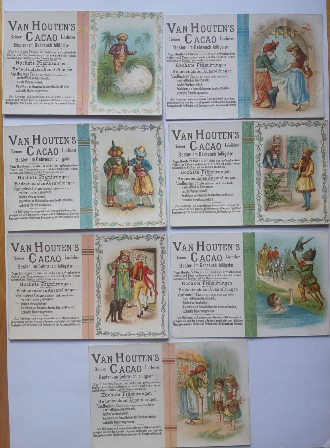 Antique Van Houten\'s Cacao advertising, trade cards,7 pieces 1880-1890 RARE FIND