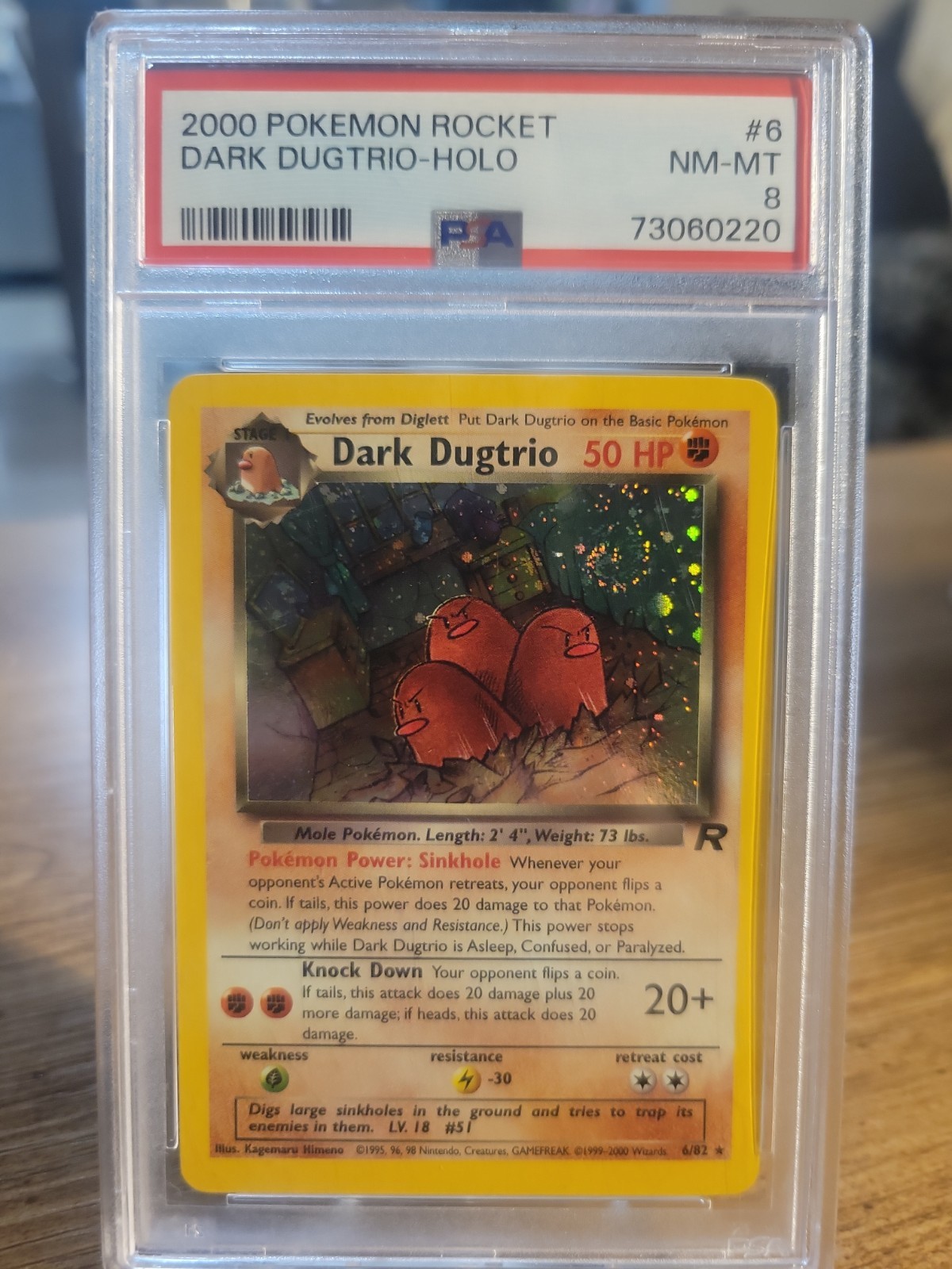 2000 Pokémon Team Rocket Dark Dugtrio Holo 6/82 PSA 8 SWIRL