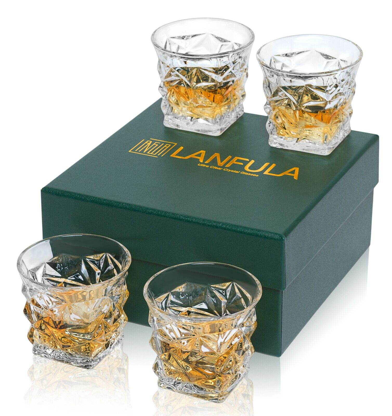 Diamond Whiskey Glasses LANFULA Crystal Old fashioned Scotch Tumblers Men Gift