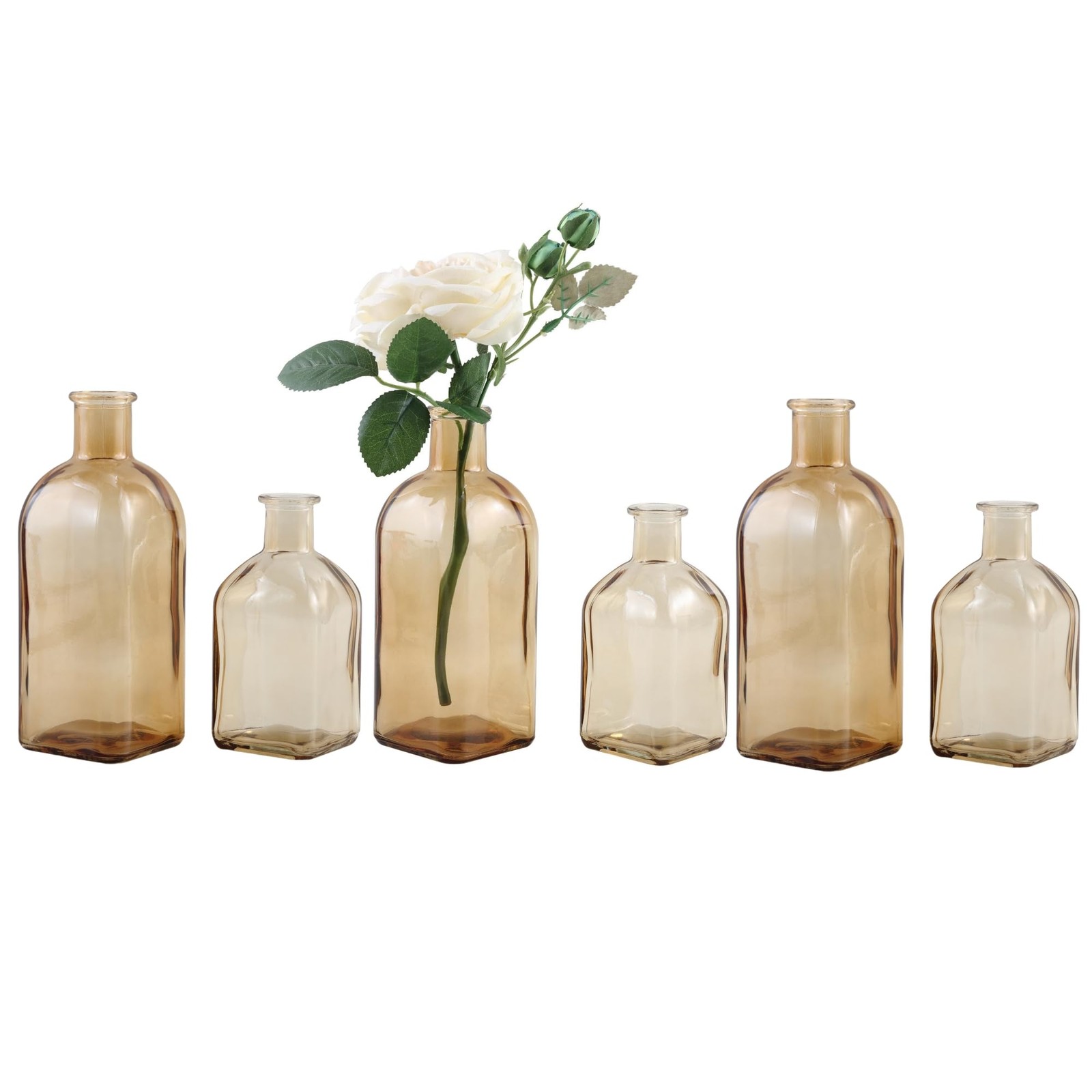 GMWD Glass Flower Vase Set of 6 Yellow 14.5 Oz 8 Oz Apothecary Bottles