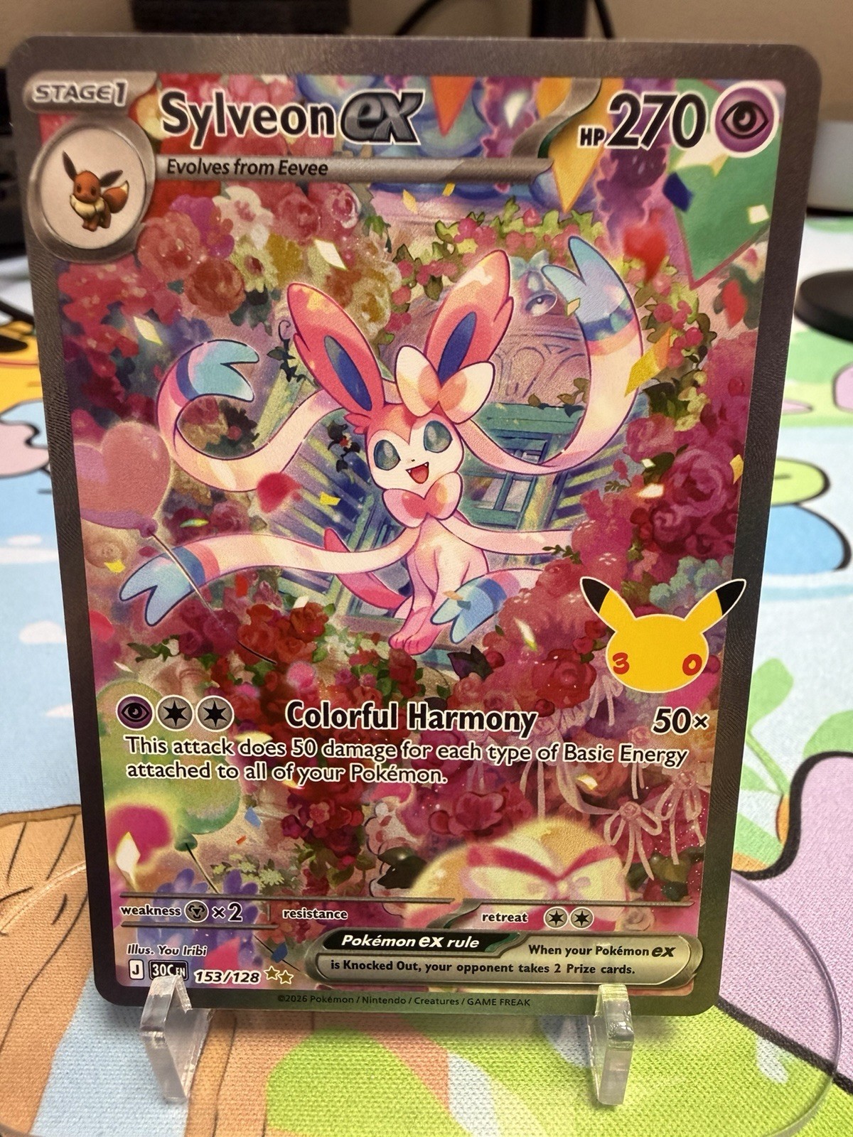 SYLVEON EX 153/128 Pokemon TCG 30th Anniversary SIR English SYLVEON EX 153/128 Pokemon TCG 30th Anniversary SIR English
