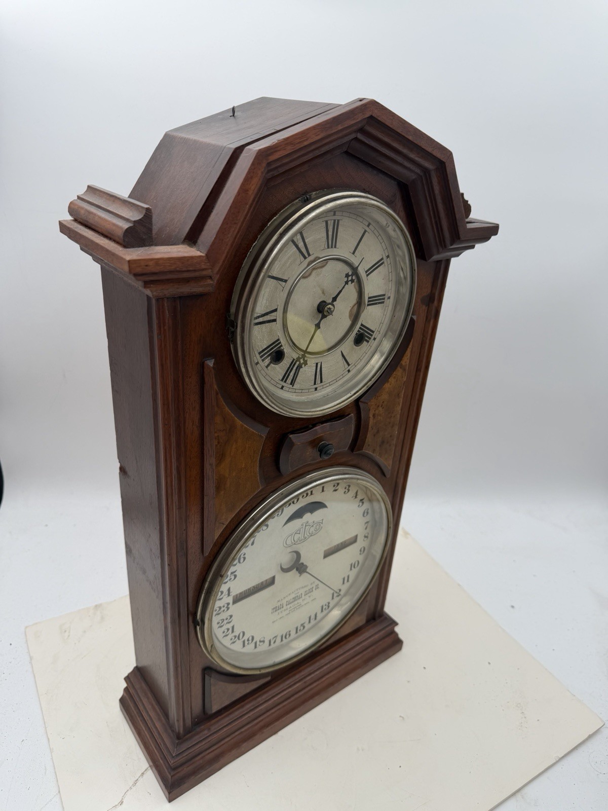 1866 Antique ITHACA Double Dial  Strike Calendar Clock For Parts Or Repair B1
