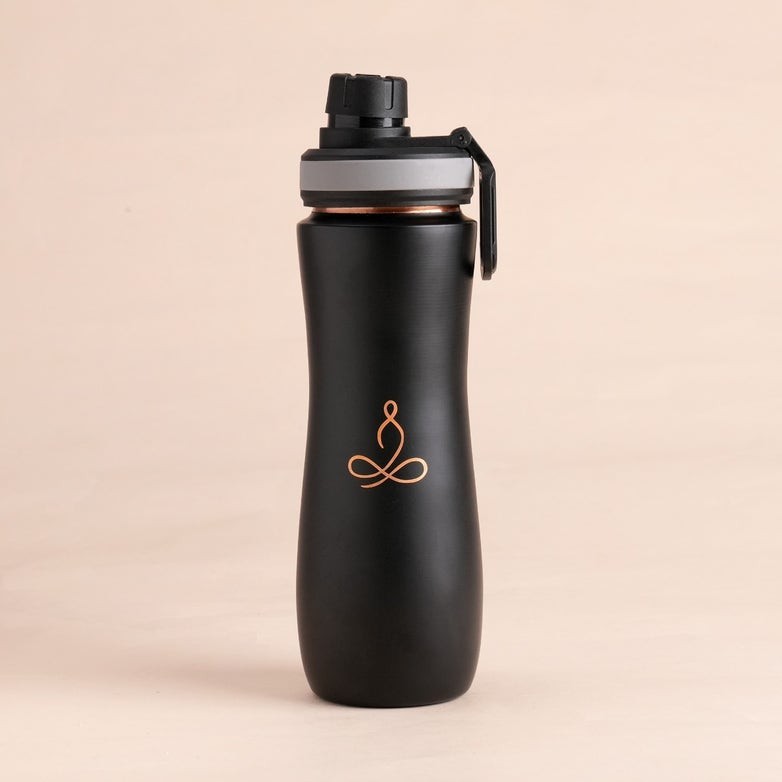 Isha Life Copper Water Bottle With Sipper Ayurveda Health Benefits Black 700 ml