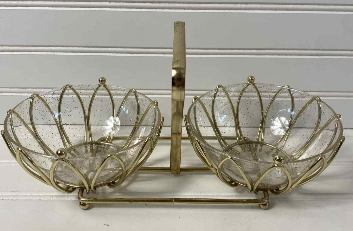 VTG East Hampton Atomic Mid-Century Gold Bowl Appetizer Snack Tray