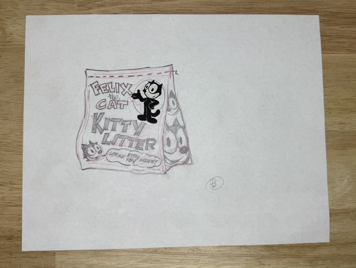 Vintage Felix The Cat Original Concept Drawing Cat Litter Artist Dan Danglo