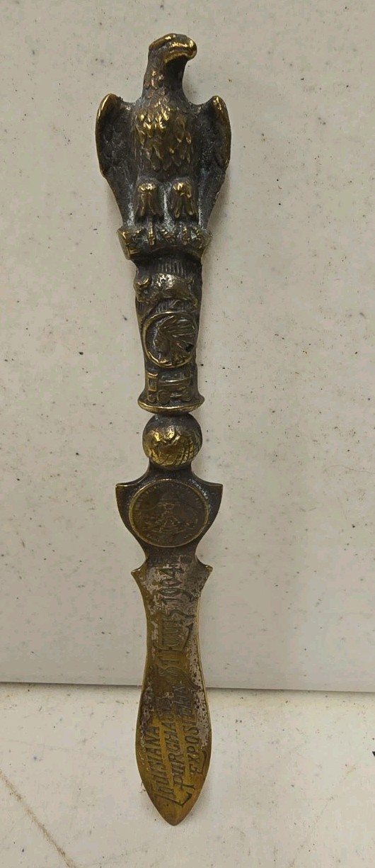 Antique 1904 Worlds Fair St Louis Souvenir Totem Pole Letter Opener Eagle Indian