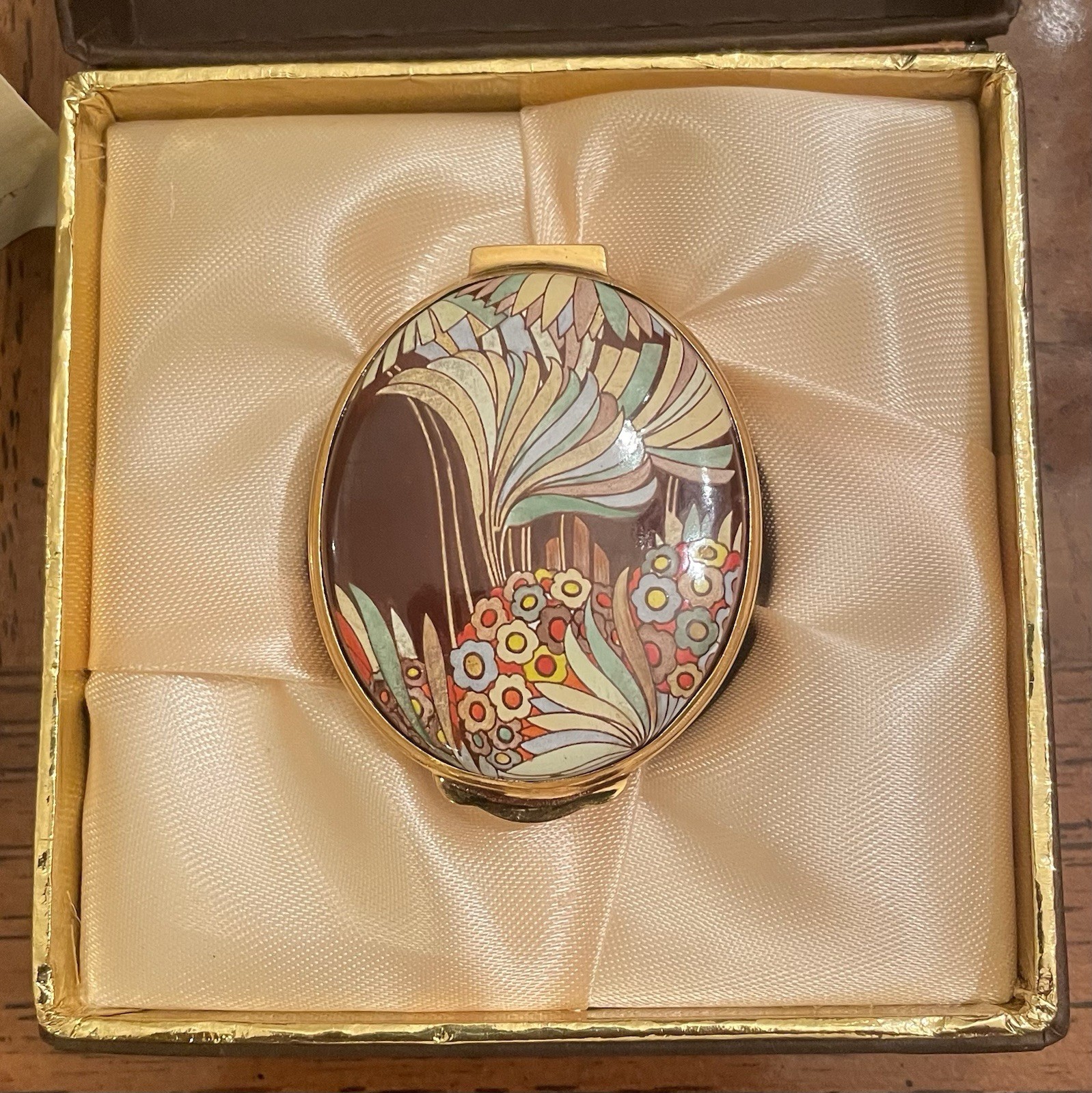 🎨 Vintage Crummles Enamel Trinket Box VA Museum V&A Nouveau Peacock Fan Floral