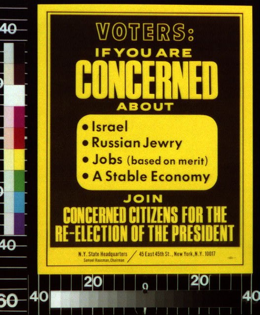 1972 Voters Concerned Citizens Re-Election of President Campaign Poster Israel