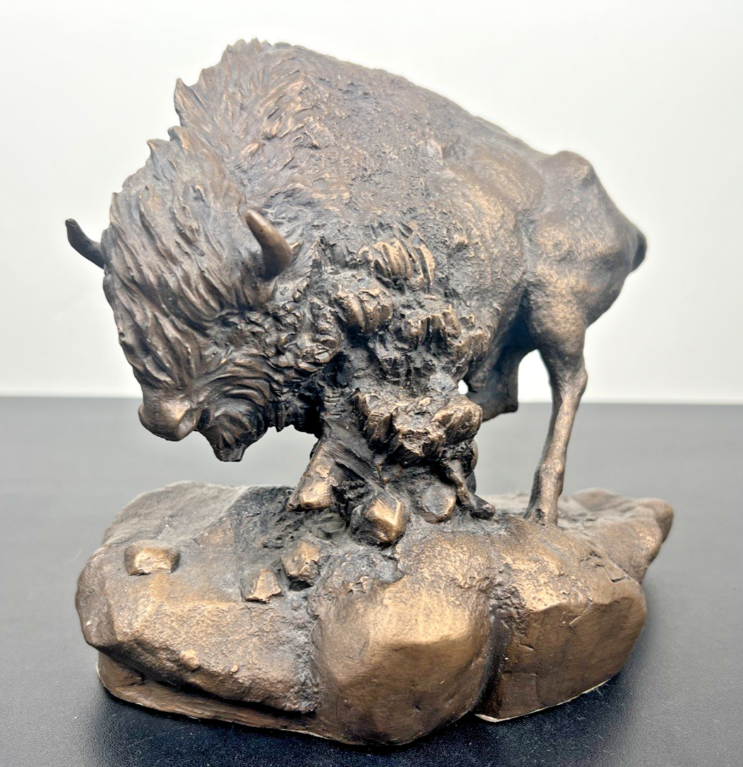 Thunder on the plains Vintage Western North American Bison Buffalo Brass statue