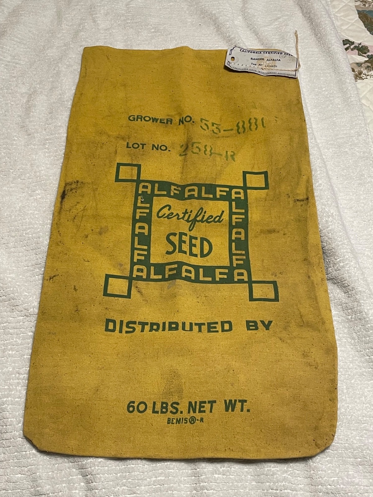 California Certified Seed Alfalfa Green letters and Graphic Seed Bag 60 Pounds