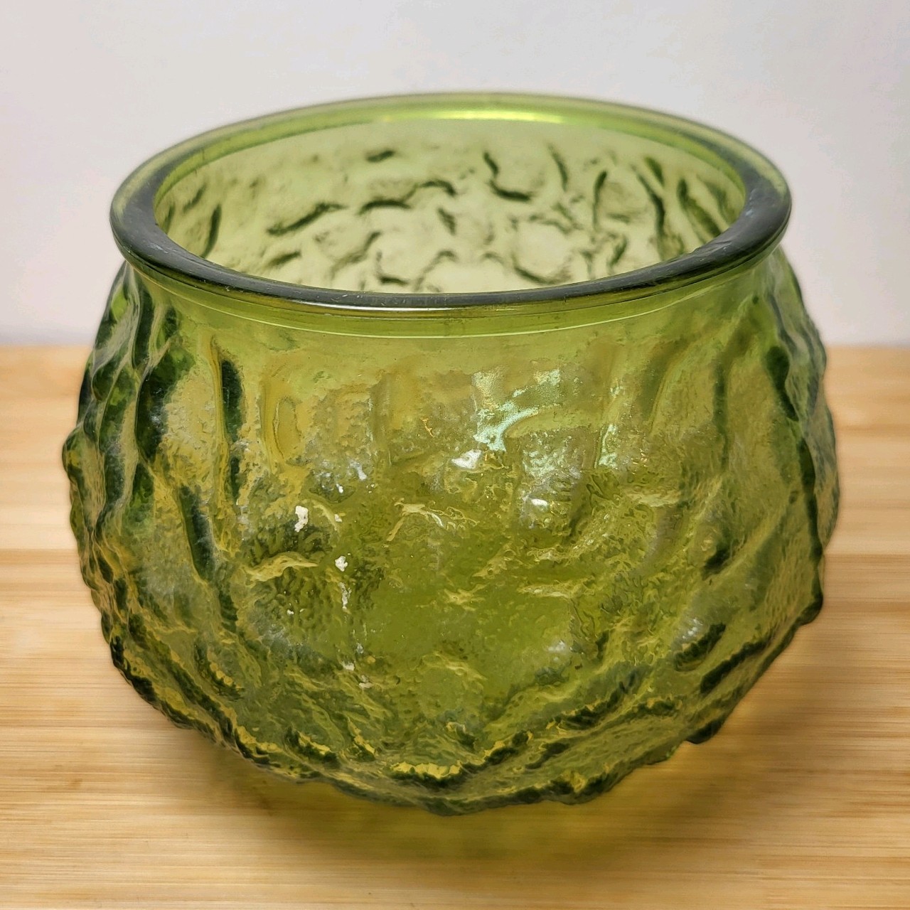 Vintage EO Brody Green Textured Glass Orb Vase Planter Bowl 4” x 5.5” USA made