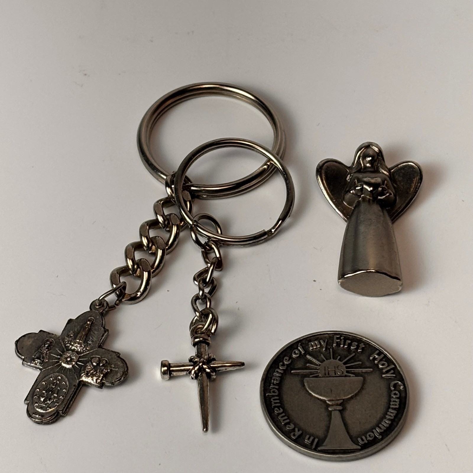 Vintage Religious Pocket Charms Silver Catholic Cross Angel Coin Lot Statement