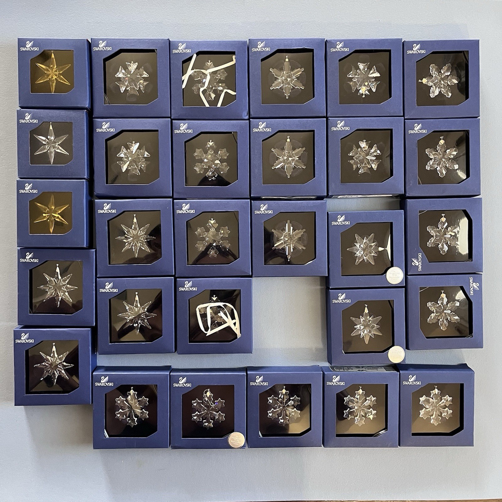 Lot of 29 Swarovski Little Star Little Snowflake Ornaments In Boxes