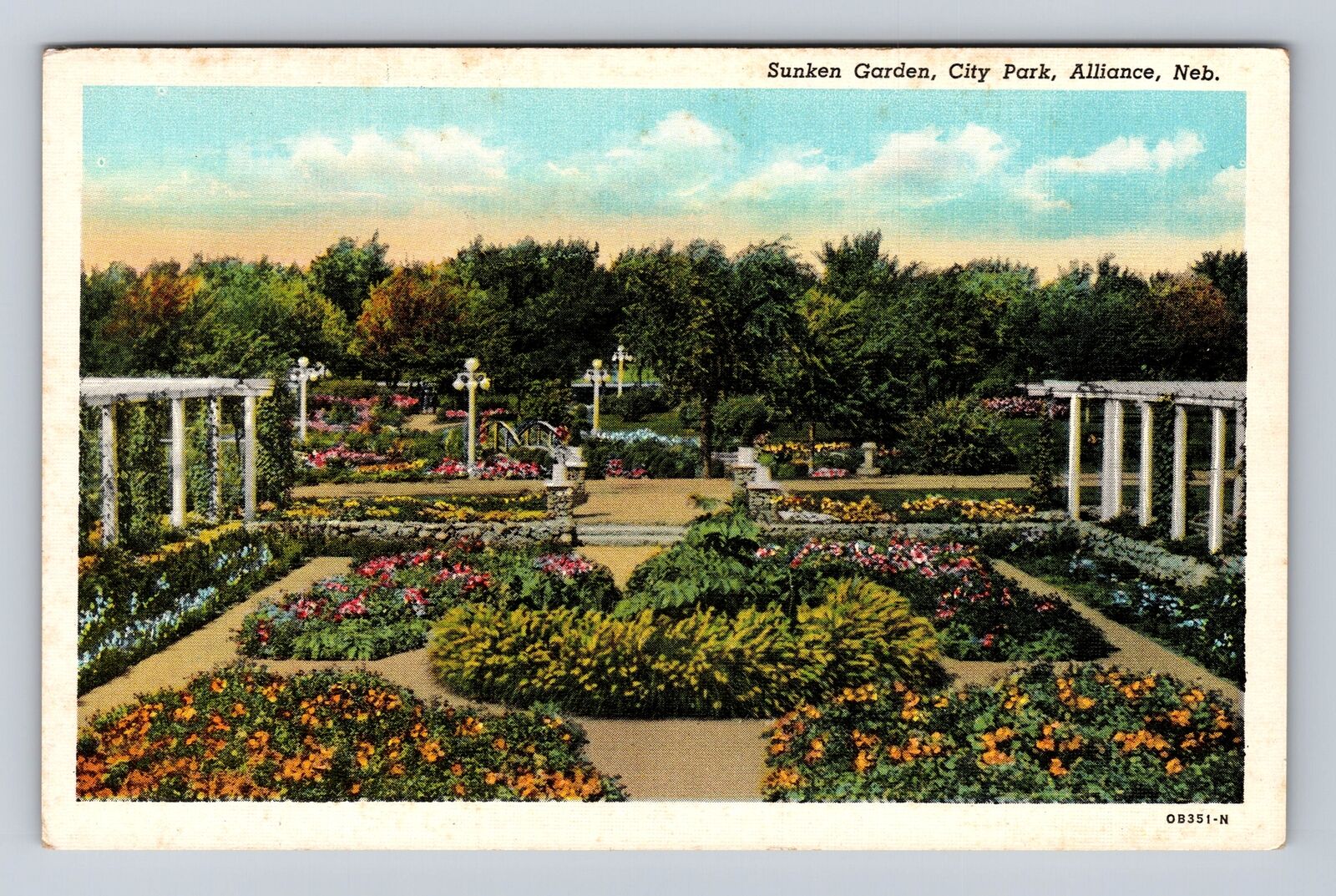 Alliance NE-Nebraska, Sunken Garden, City Park, Antique Vintage Postcard