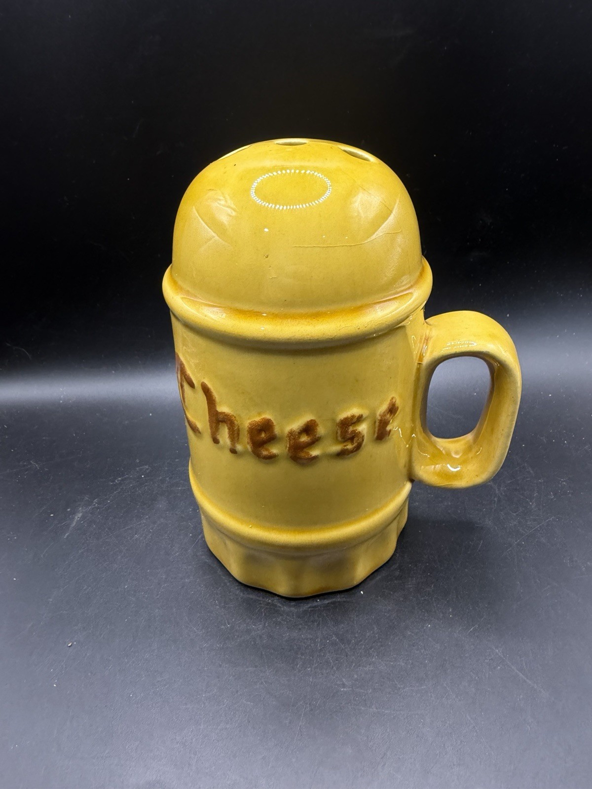 Vintage Ceramic Cheese Shaker Mug Barrel Form Gold Yellow Glaze 6.5 In 
