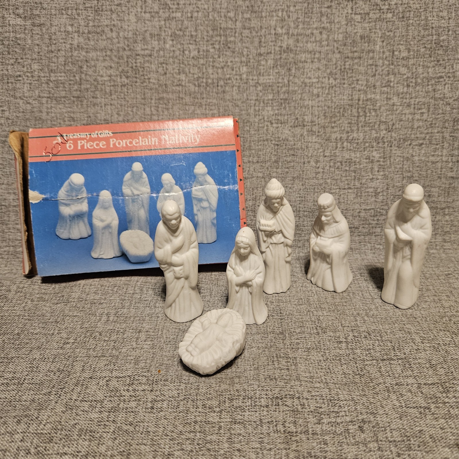Vintage 1994 Art Mark 6 Piece White Porcelain Nativity Set