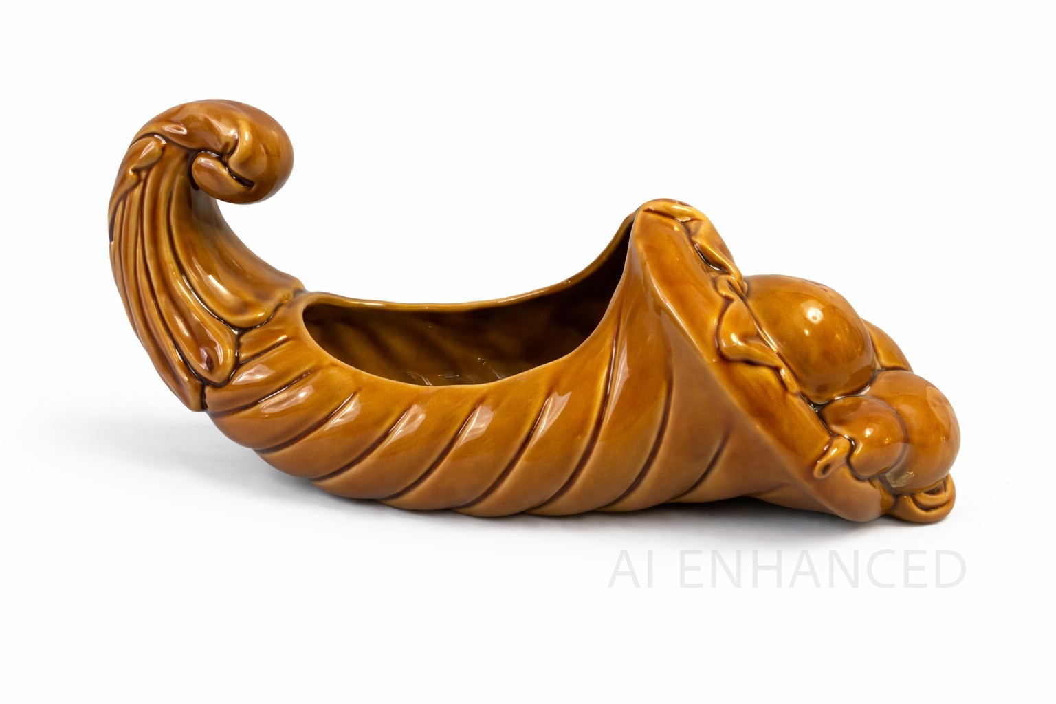 Ceramic Cornucopia Planter Vintage Brown Drip Glazed Horn of Plenty Vase
