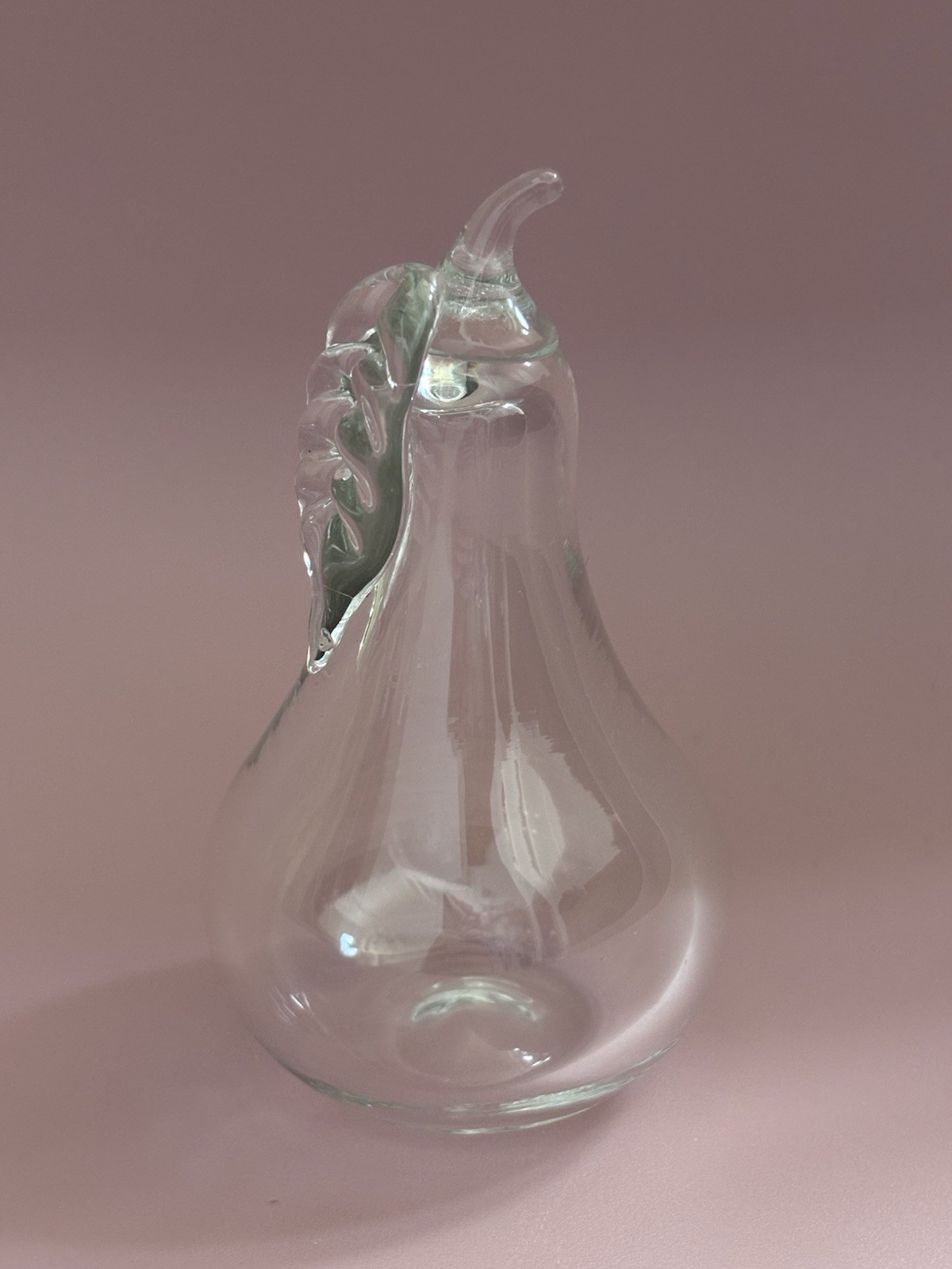 Clear Glass Pear Paperweight 4 Inch Hand Blown Fruit Decor Collectible