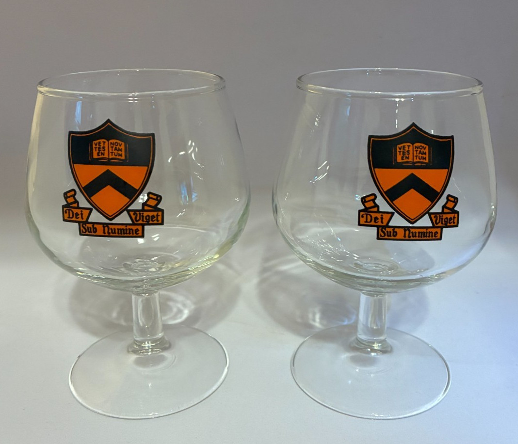Vintage Princeton University Tigers Brandy Glasses Bar Barware NEW Latin Motto