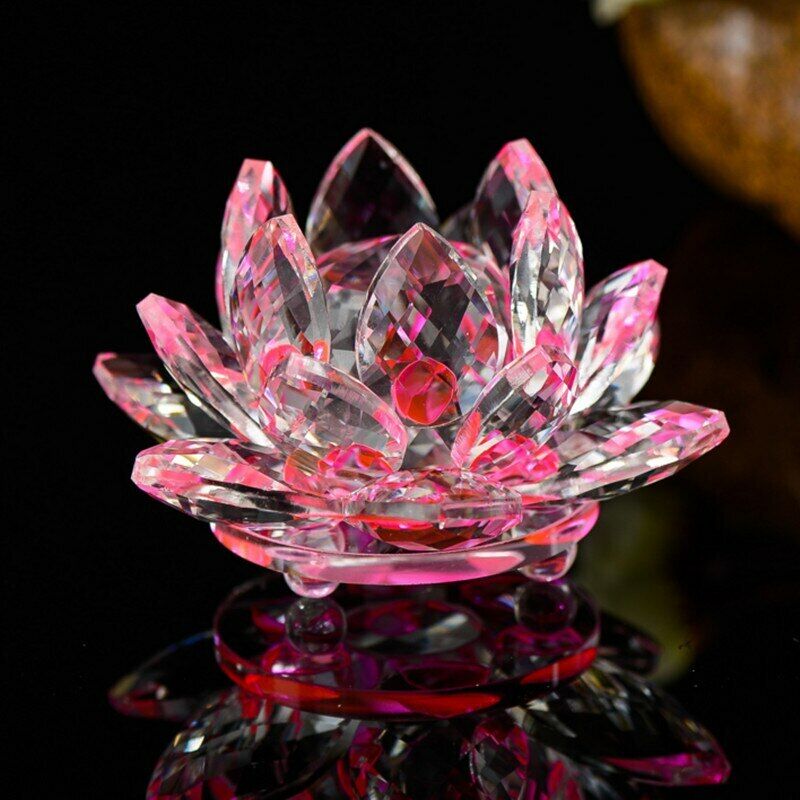 Crystal Swan Lotus Crystal Glass Figure Paperweight Ornament Feng Shui Decor